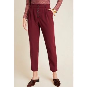 Anthro Sasha Button Fly Burgundy Tapered Trousers